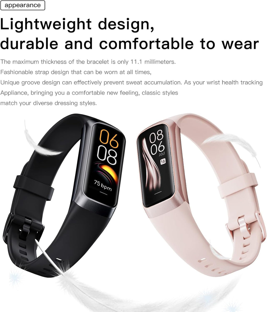 Amoled Health & Fitness Tracker Watch for Men & Women - Slim Design, 25 Sports Modes, Heart Rate & Blood Pressure Monitor, IP68 Waterproof, Step Counter, Alarm & Stopwatch Features