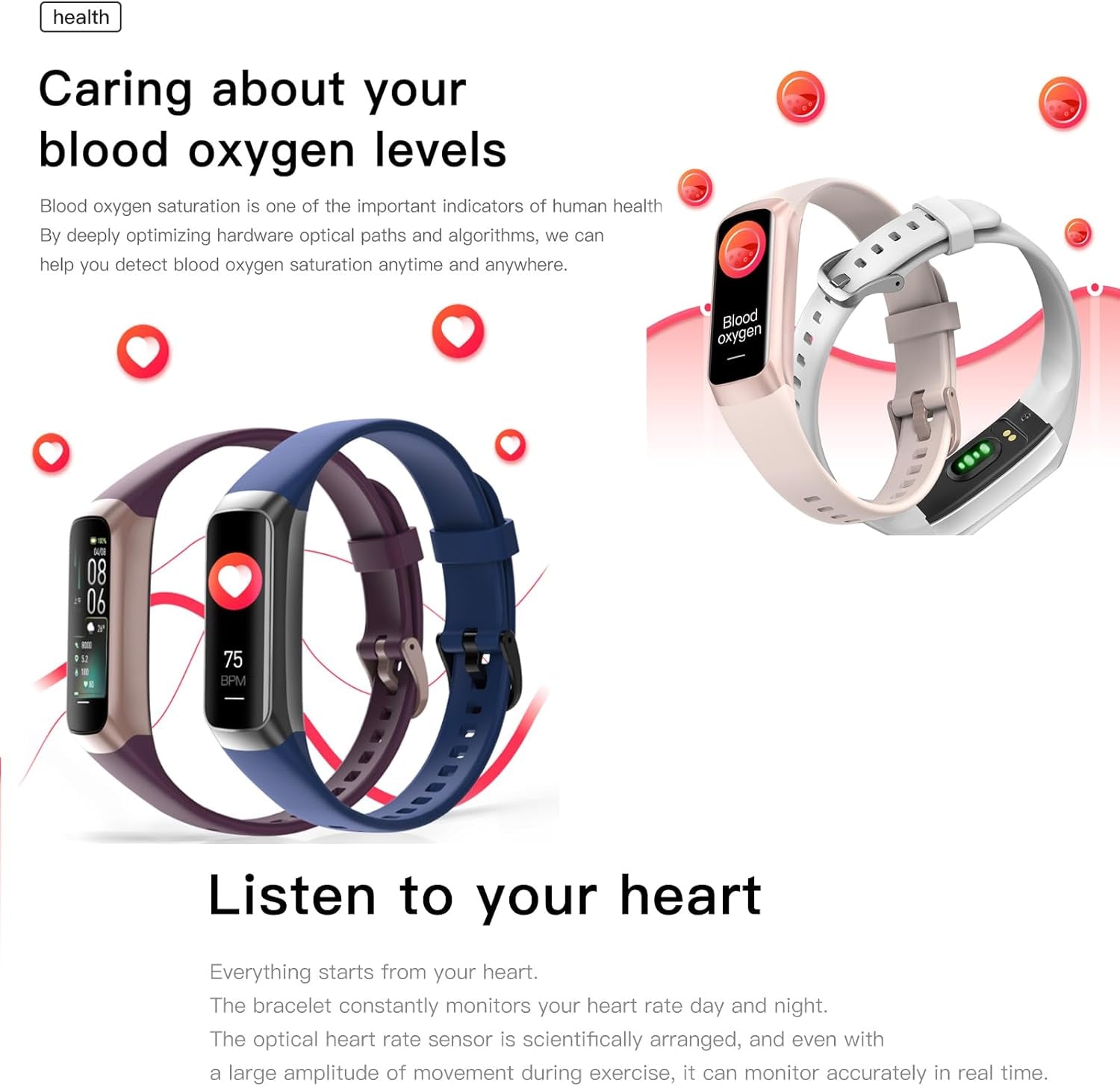 Amoled Health & Fitness Tracker Watch for Men & Women - Slim Design, 25 Sports Modes, Heart Rate & Blood Pressure Monitor, IP68 Waterproof, Step Counter, Alarm & Stopwatch Features