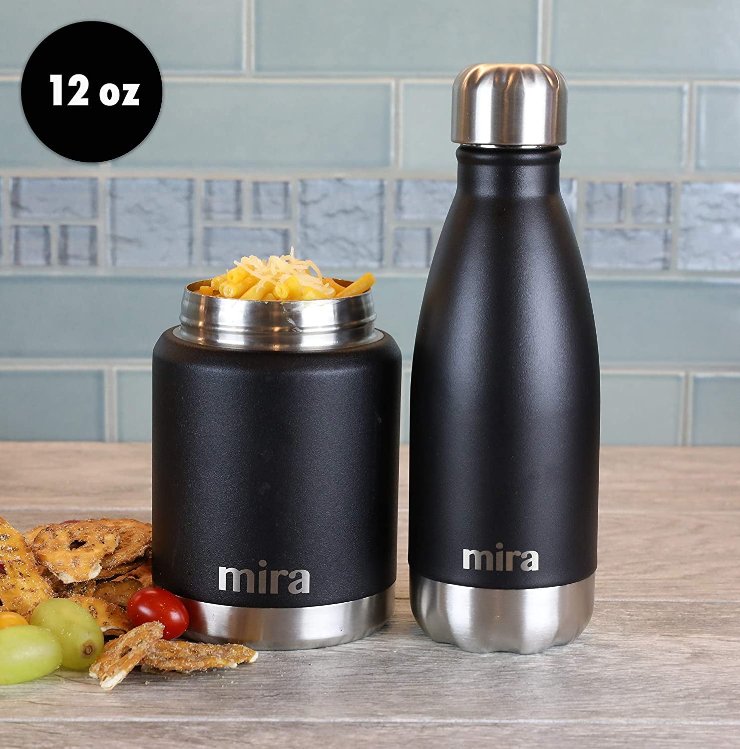 12 Oz Insulated Slim Stainless Steel Water Bottle - Double Wall Thermo Flask for 24Hr Cold & 12Hr Hot - Sleek Black Design