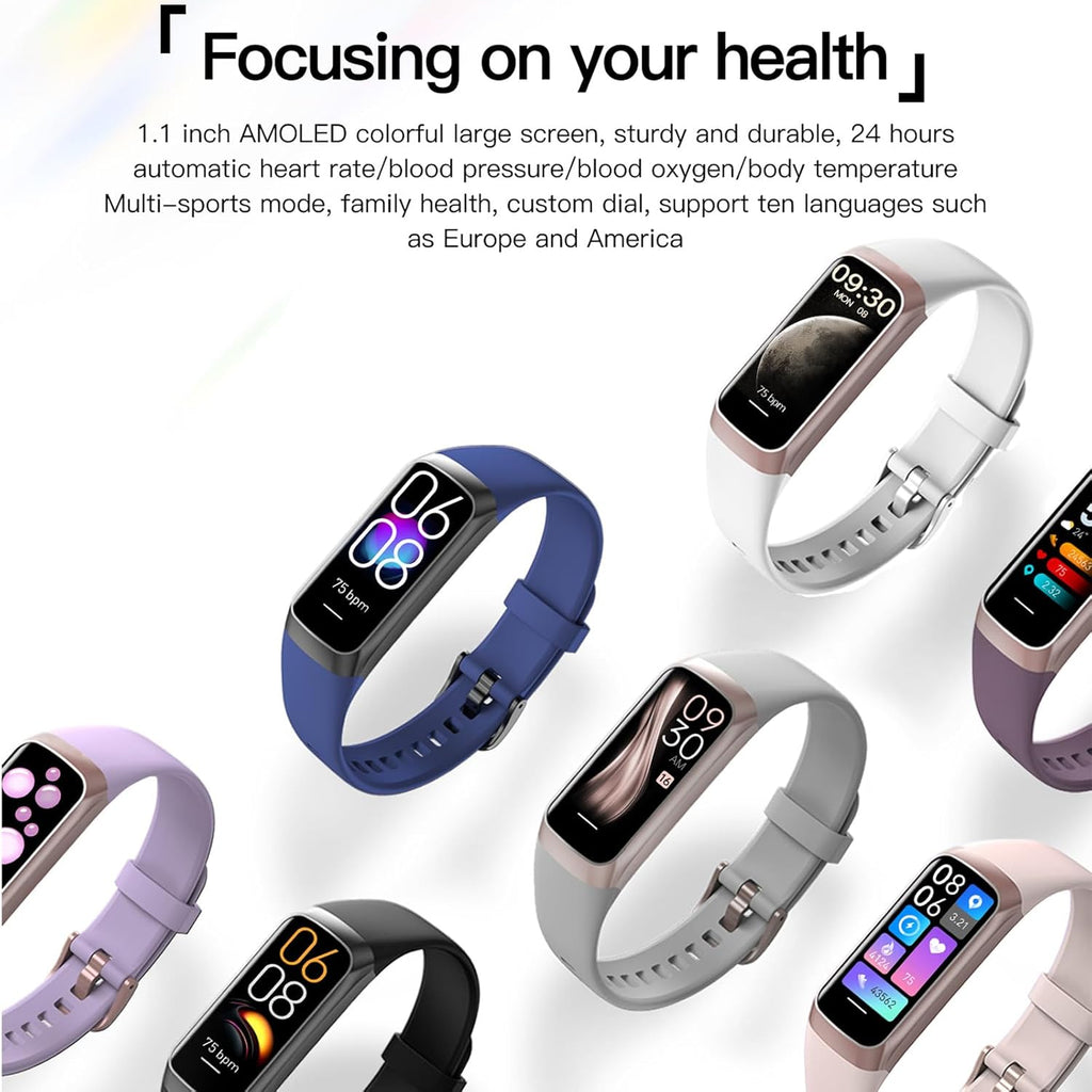 Amoled Health & Fitness Tracker Watch for Men & Women - Slim Design, 25 Sports Modes, Heart Rate & Blood Pressure Monitor, IP68 Waterproof, Step Counter, Alarm & Stopwatch Features