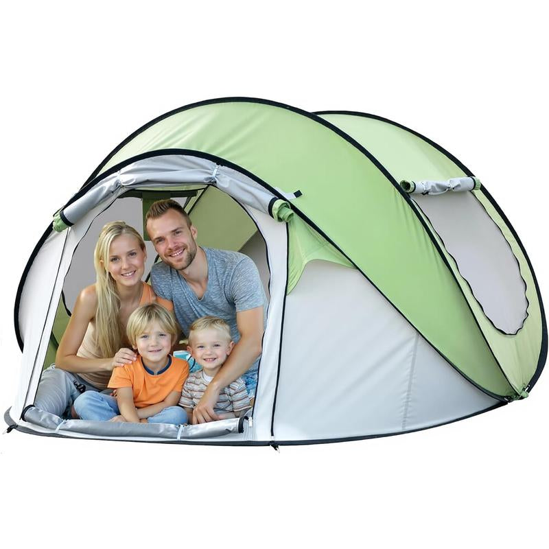 4-Person Instant Pop-Up Camping Tent - Waterproof Automatic Setup with Dual Doors - Family Outdoor Tent in Blue and Green