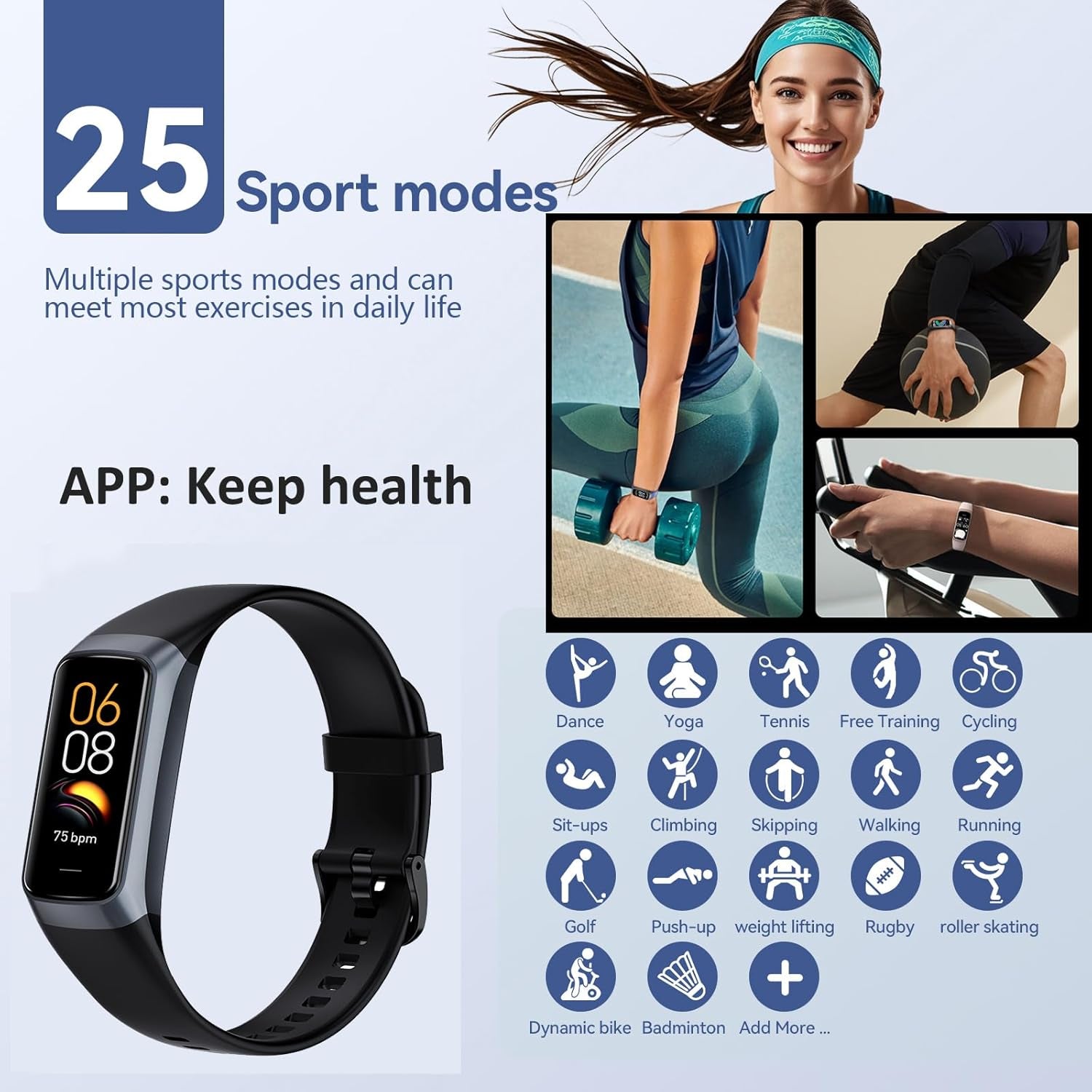 Amoled Health & Fitness Tracker Watch for Men & Women - Slim Design, 25 Sports Modes, Heart Rate & Blood Pressure Monitor, IP68 Waterproof, Step Counter, Alarm & Stopwatch Features