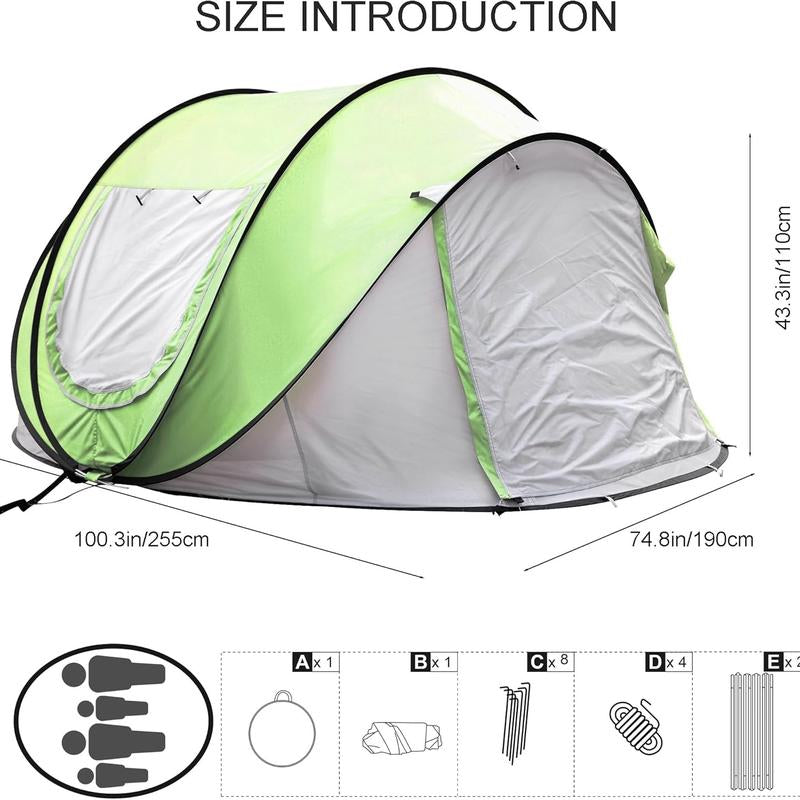 4-Person Instant Pop-Up Camping Tent - Waterproof Automatic Setup with Dual Doors - Family Outdoor Tent in Blue and Green