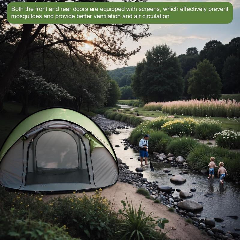 4-Person Instant Pop-Up Camping Tent - Waterproof Automatic Setup with Dual Doors - Family Outdoor Tent in Blue and Green